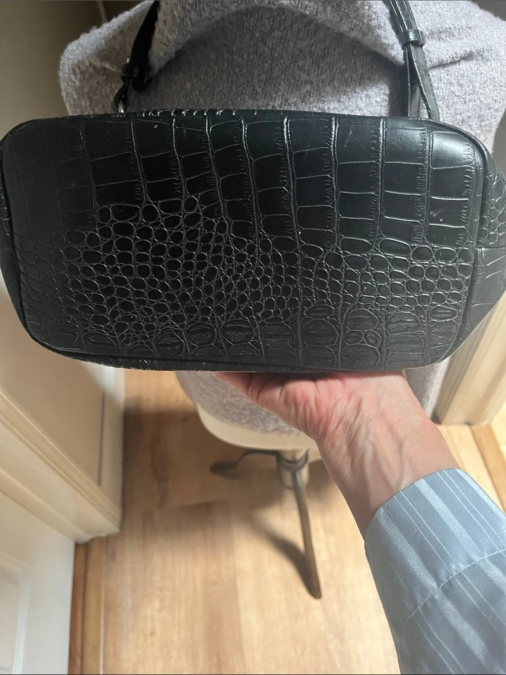 Giana Bernini vintage leather Crocodile Embossed Hobo Bag in black.